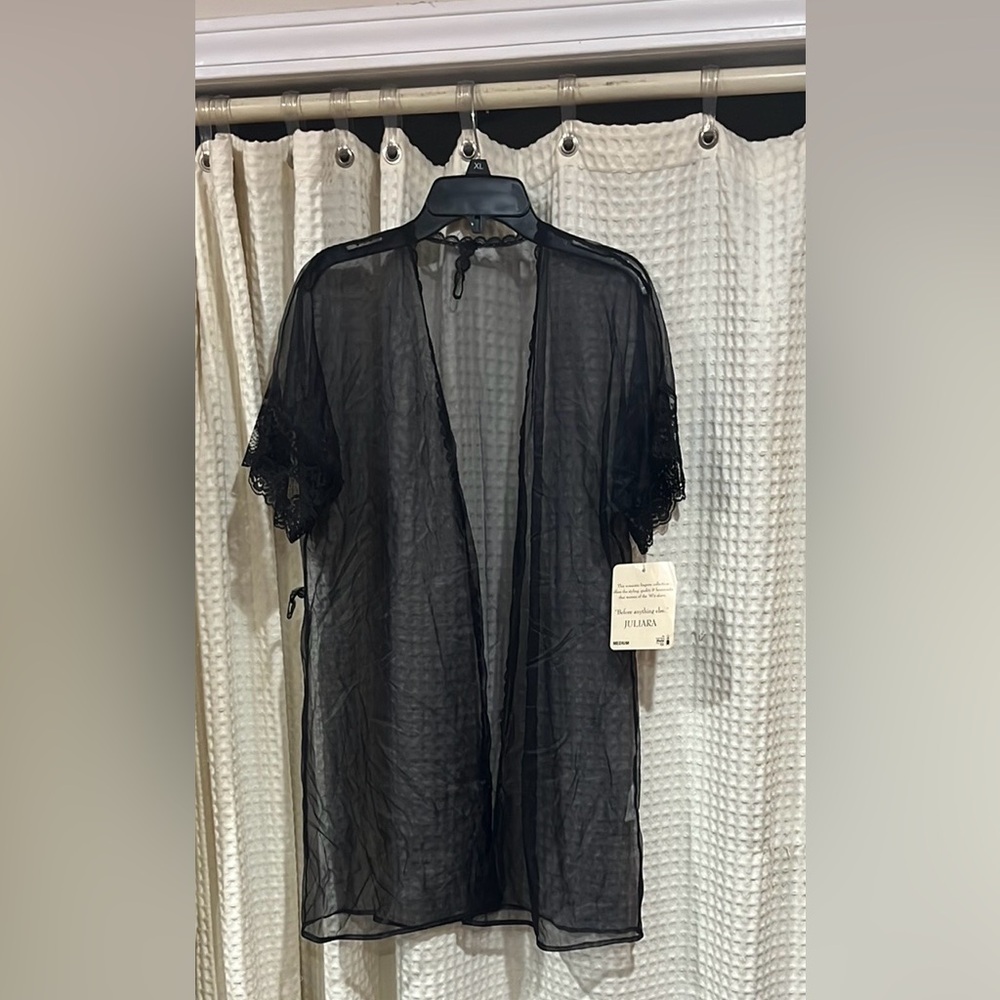 🖤 Juliara Black Sheer Lace Robe or CoverUp - Size Medium - Picture 4 of 5